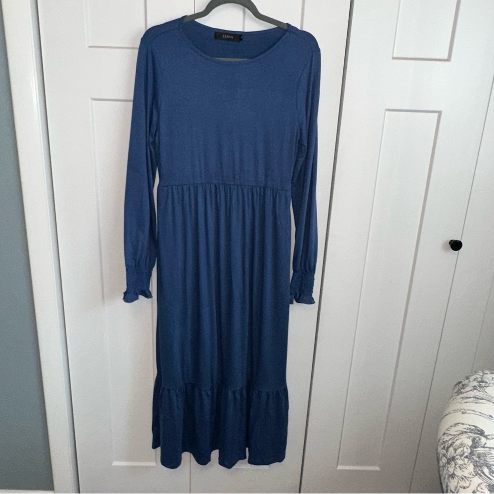 Zesica Women’s Ling Sleeve Blue Dress with Pockets-m- nwot
